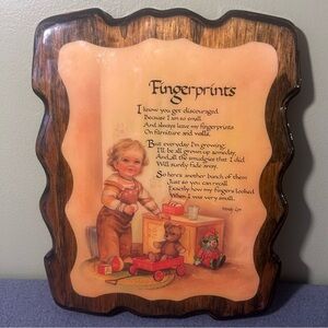Vintage "Fingerprints" Poem Wood
Plaque Baby Verse Rustic Nursery Room Art